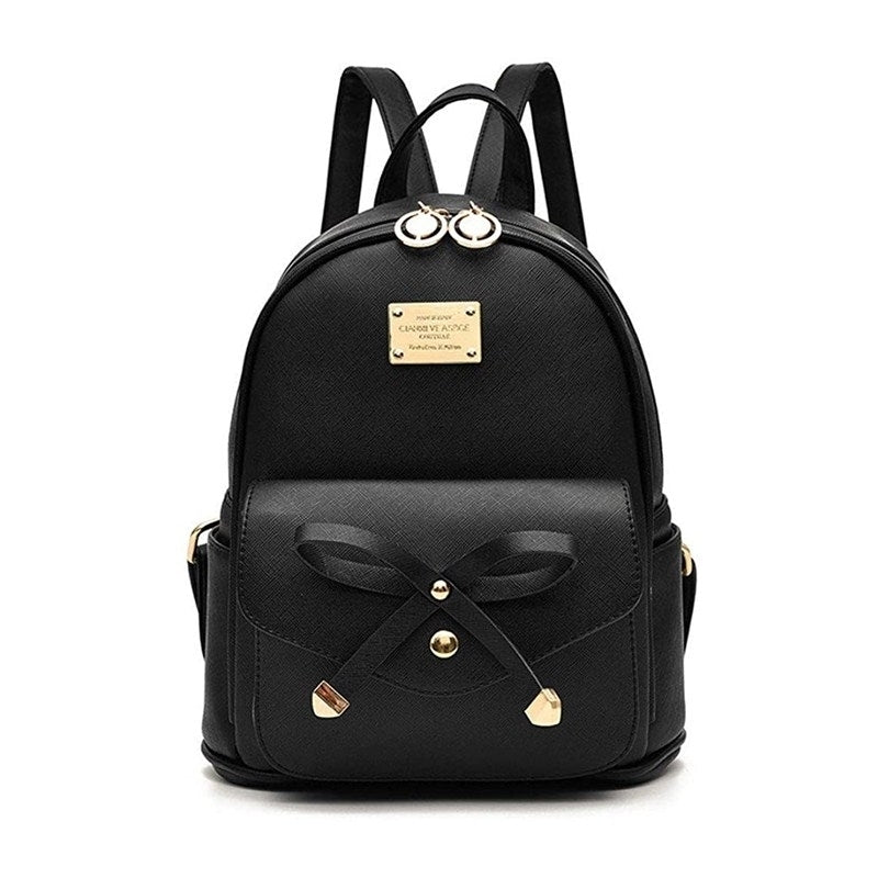 Girls Bowknot Cute Leather Backpack Mini Backpack Purse for Women Image 1