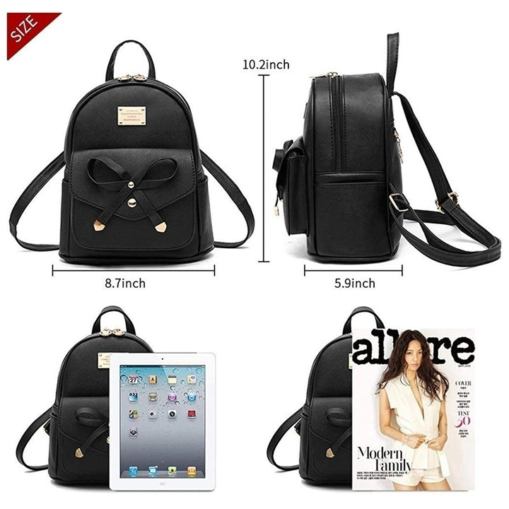 Girls Bowknot Cute Leather Backpack Mini Backpack Purse for Women Image 4