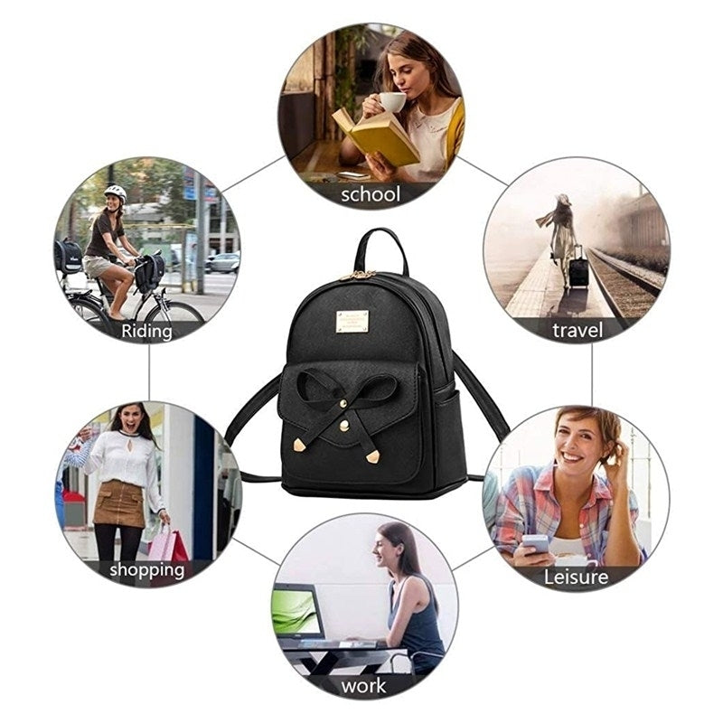 Girls Bowknot Cute Leather Backpack Mini Backpack Purse for Women Image 6