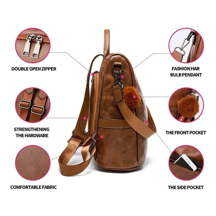 Women Backpack Purse PU Leather Anti-theft Casual Shoulder Bag Fashion Ladies Satchel Bags Image 4