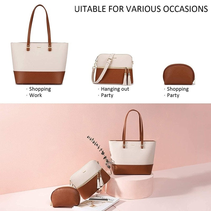 Handbags for Women Shoulder Bags Tote Satchel Hobo 3pcs Purse Set Image 4