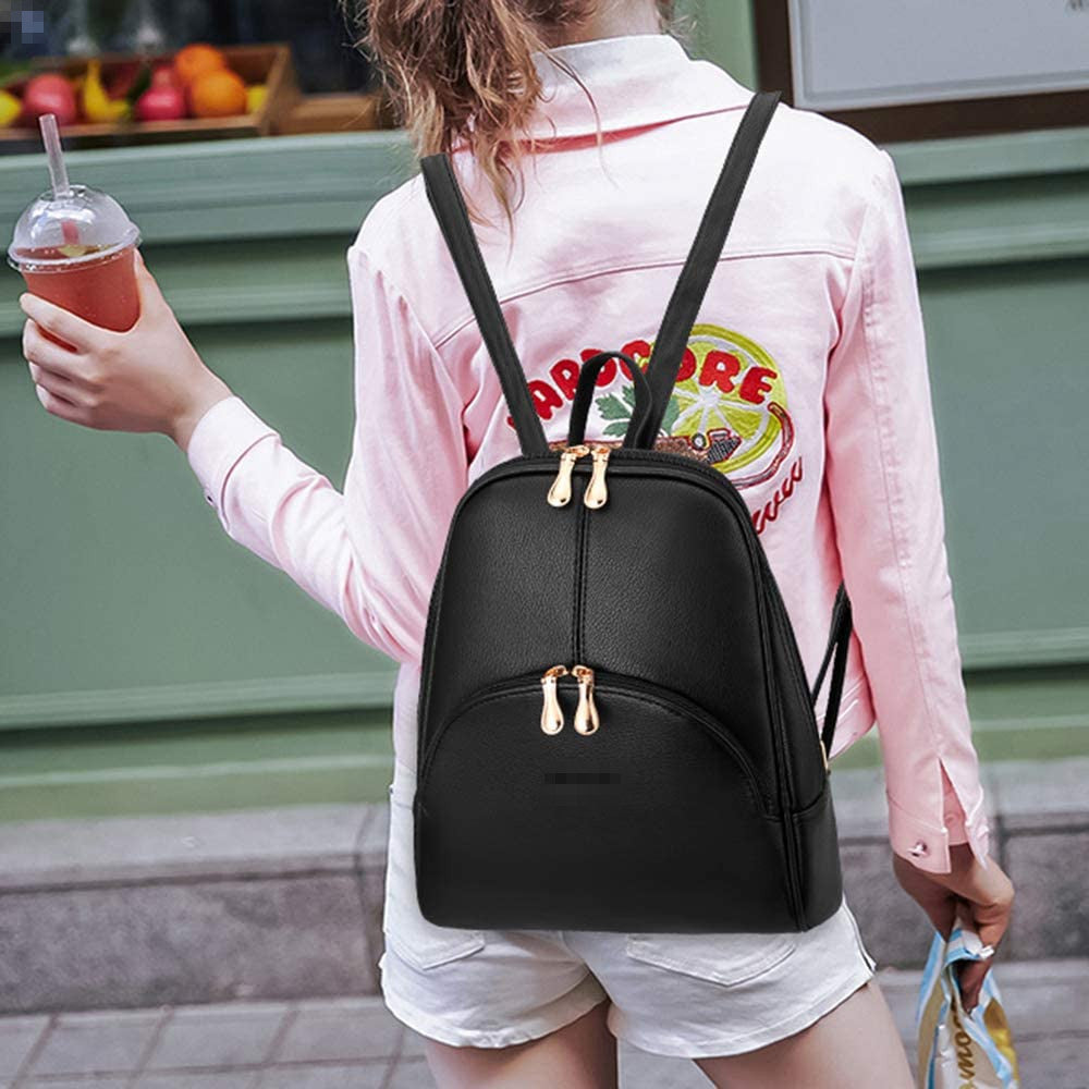 Women Bags Backpack Purse PU Leather Zipper Bags Casual Image 2