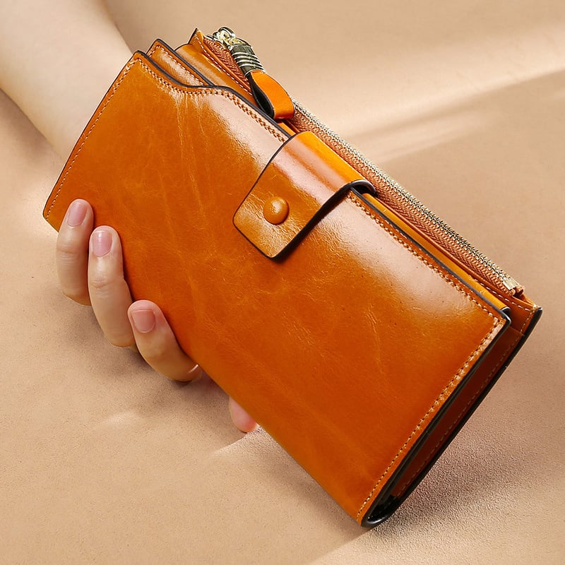 Womens RFID Blocking Large Capacity Luxury Wax Genuine Leather Image 1