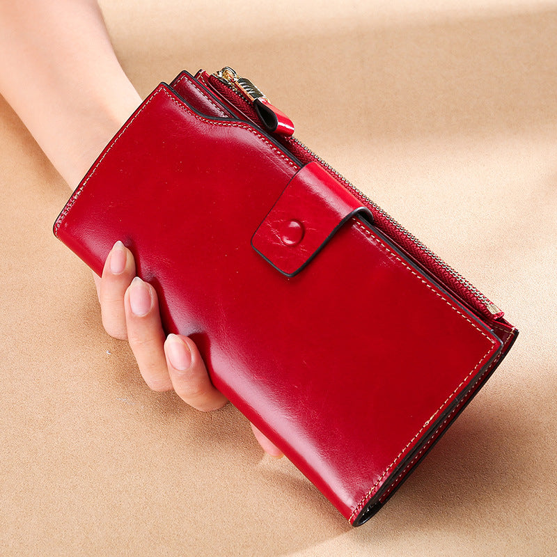 Womens RFID Blocking Large Capacity Luxury Wax Genuine Leather Image 8