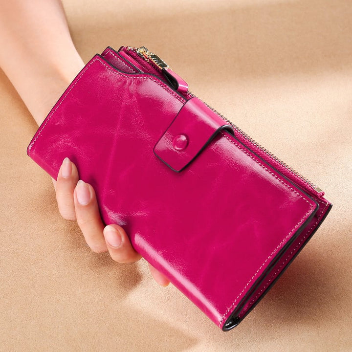 Womens RFID Blocking Large Capacity Luxury Wax Genuine Leather Image 1