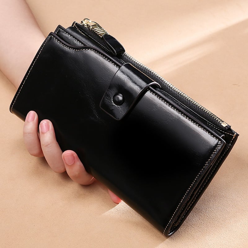 Womens RFID Blocking Large Capacity Luxury Wax Genuine Leather Image 1