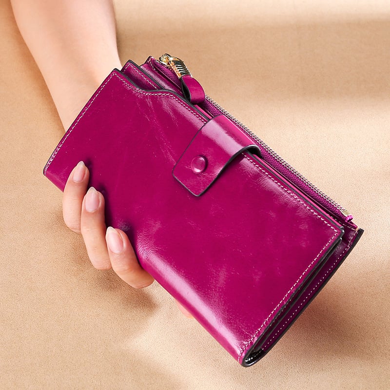 Womens RFID Blocking Large Capacity Luxury Wax Genuine Leather Image 1