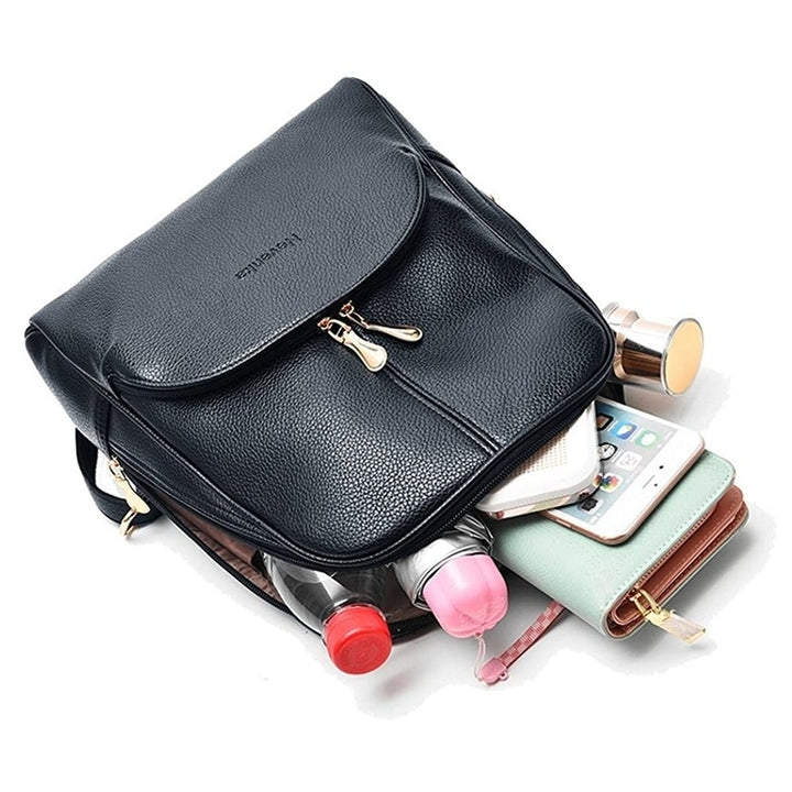 Women Bags Backpack Purse PU Leather Zipper Bags Casual Image 4