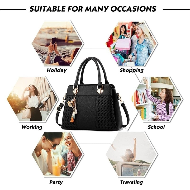 Womens Handbags and Purses Fashion Top Handle Satchel Tote PU Leather Shoulder Bags Image 12