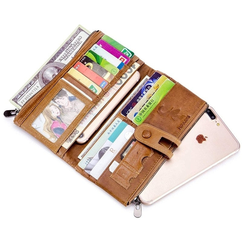 Wallet for Women Genuine Leather Card Holder Phone Checkbook Organizer Zipper Coin Purse Image 9