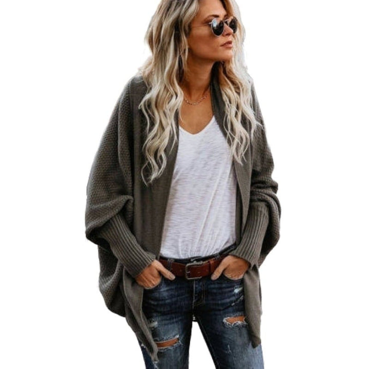 Womens Kimono Batwing Cable Knitted Slouchy Oversized Wrap Cardigan Image 1