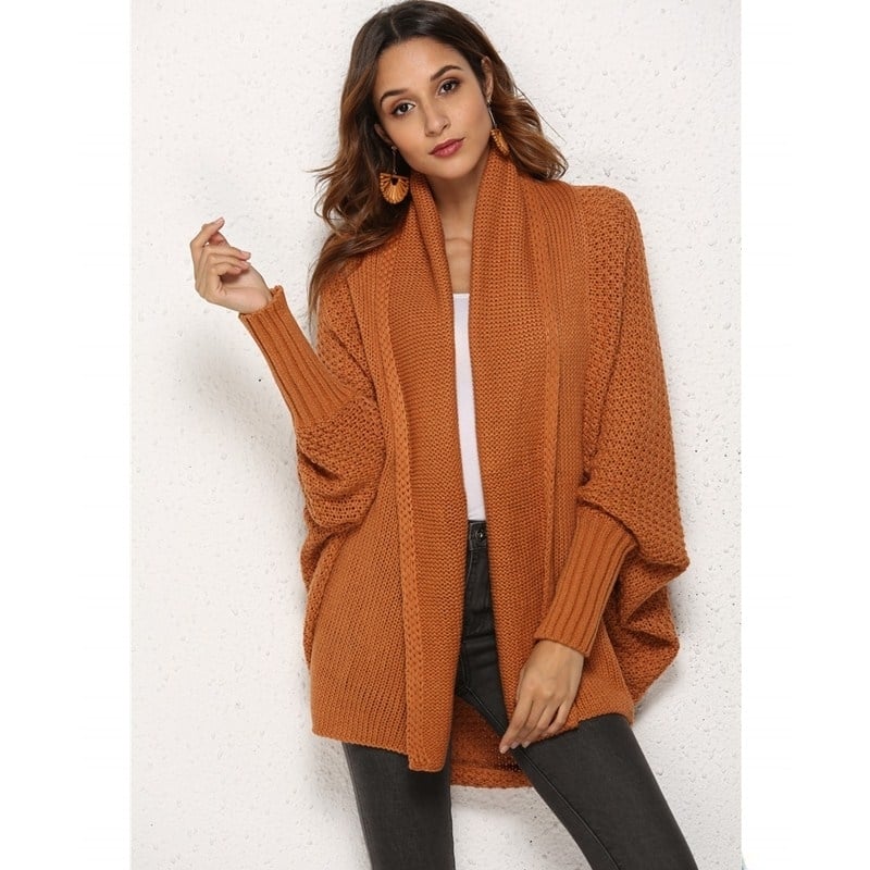 Womens Kimono Batwing Cable Knitted Slouchy Oversized Wrap Cardigan Image 1