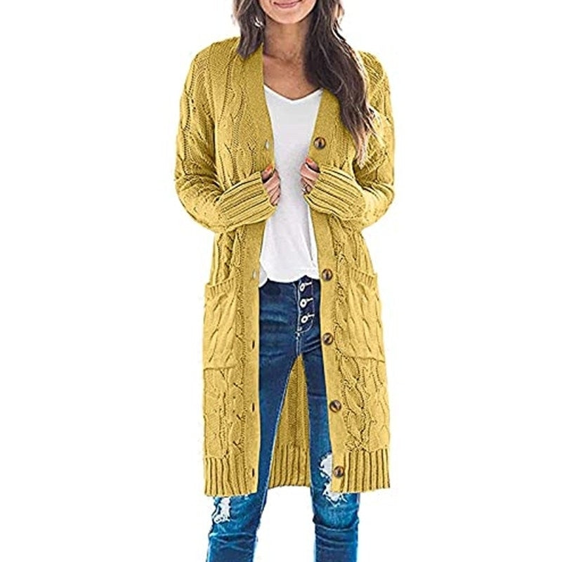 Womens Long Sleeve Cable Knit Long Cardigan Open Front Button Sweater Outerwear Image 6