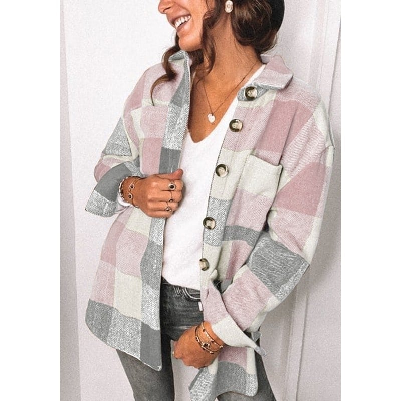 Womens Plaid Shirts Long Sleeve Lapel Button Down Cardigan Image 1