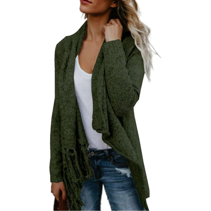 Womens Tassel Hem Sweater Long Cardigan Knitwer Pullover Poncho Coat Image 2