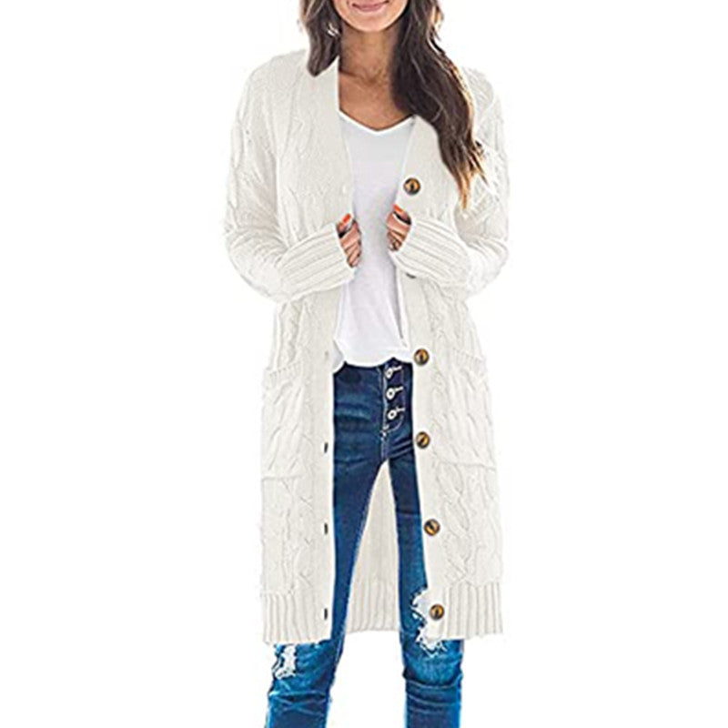 Womens Long Sleeve Cable Knit Long Cardigan Open Front Button Sweater Outerwear Image 8