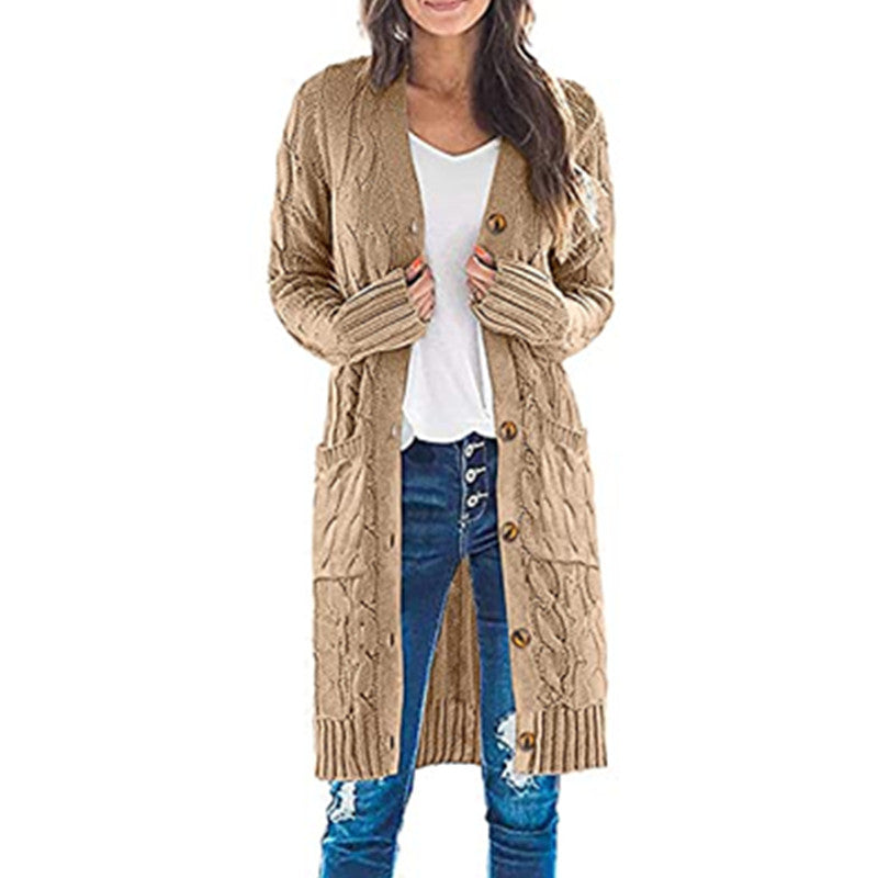 Womens Long Sleeve Cable Knit Long Cardigan Open Front Button Sweater Outerwear Image 9