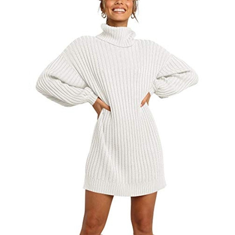 Women Turtleneck Long Lantern Sleeve Casual Loose Oversized Sweater Image 2