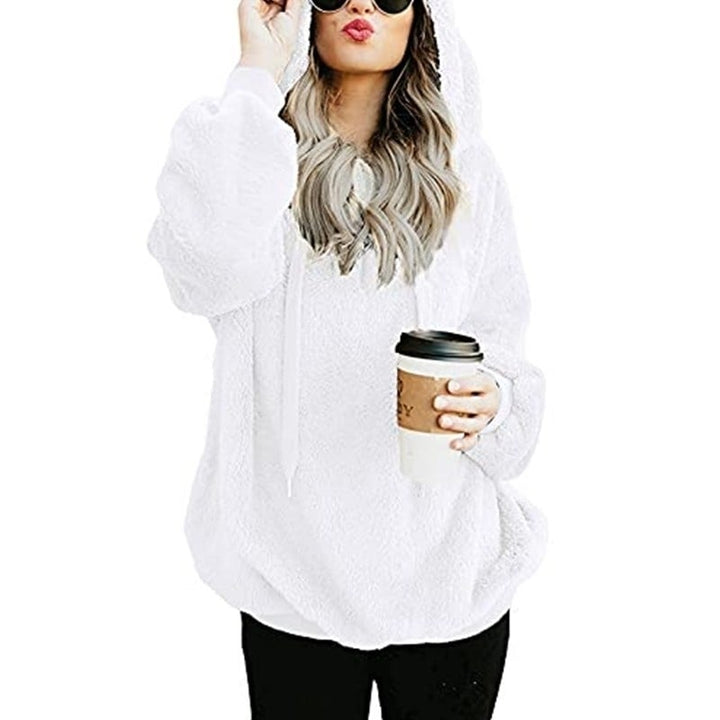 Womens Quarter Zip Pullover Sweaters Oversized Hooded Sweatshirt Image 2