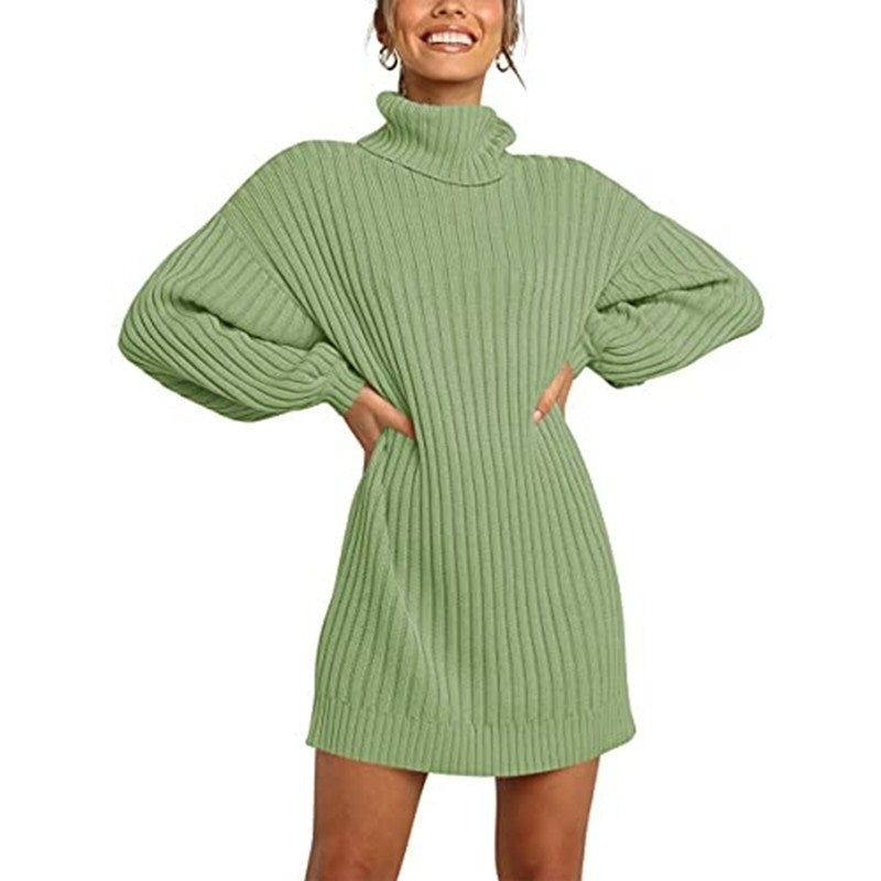 Women Turtleneck Long Lantern Sleeve Casual Loose Oversized Sweater Image 4