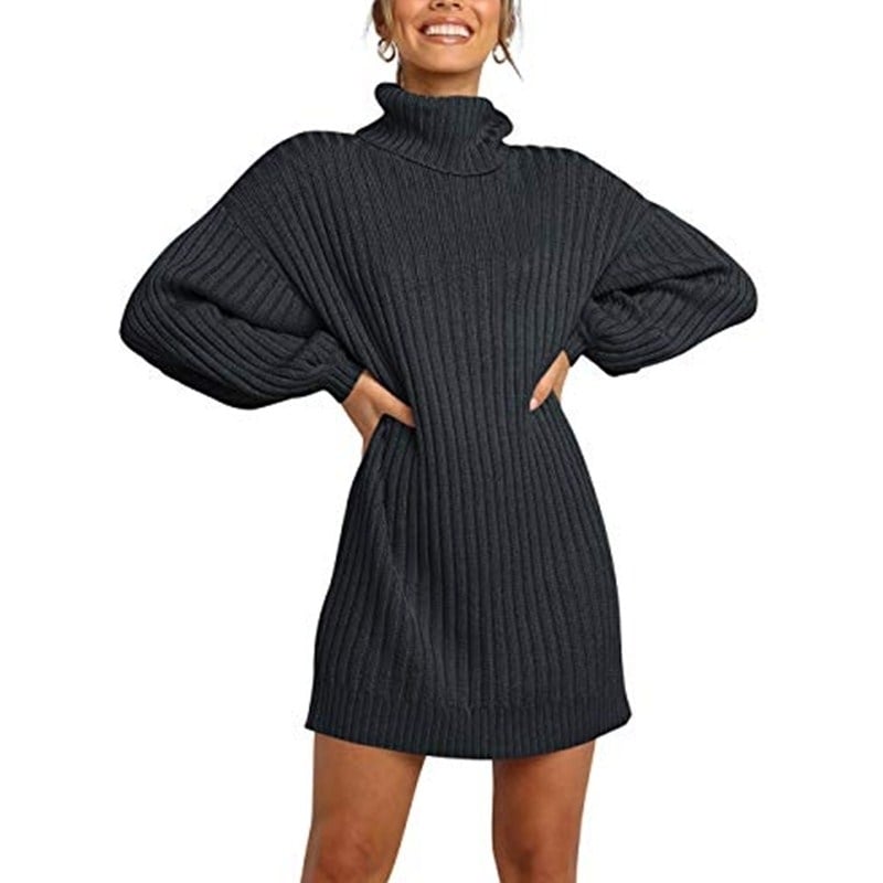 Women Turtleneck Long Lantern Sleeve Casual Loose Oversized Sweater Image 1