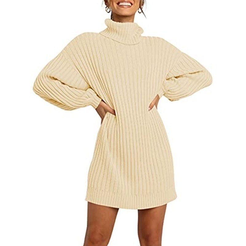 Women Turtleneck Long Lantern Sleeve Casual Loose Oversized Sweater Image 6