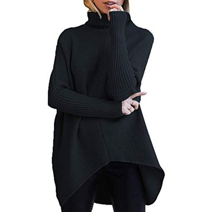 Womens Turtleneck Long Batwing Sleeve Asymmetric Hem Casual Pullover Sweater Knit Tops Image 6