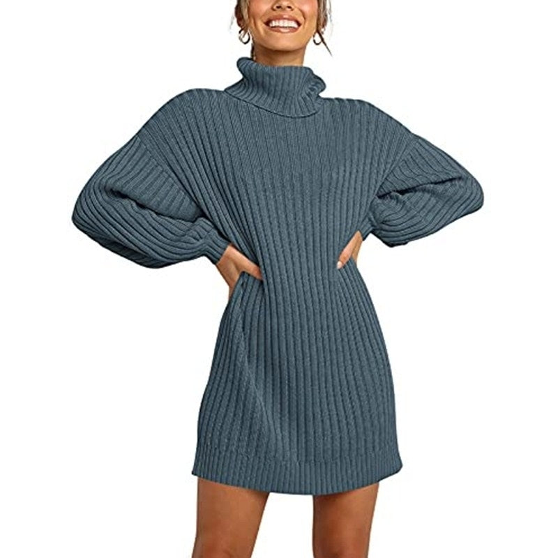 Women Turtleneck Long Lantern Sleeve Casual Loose Oversized Sweater Image 7