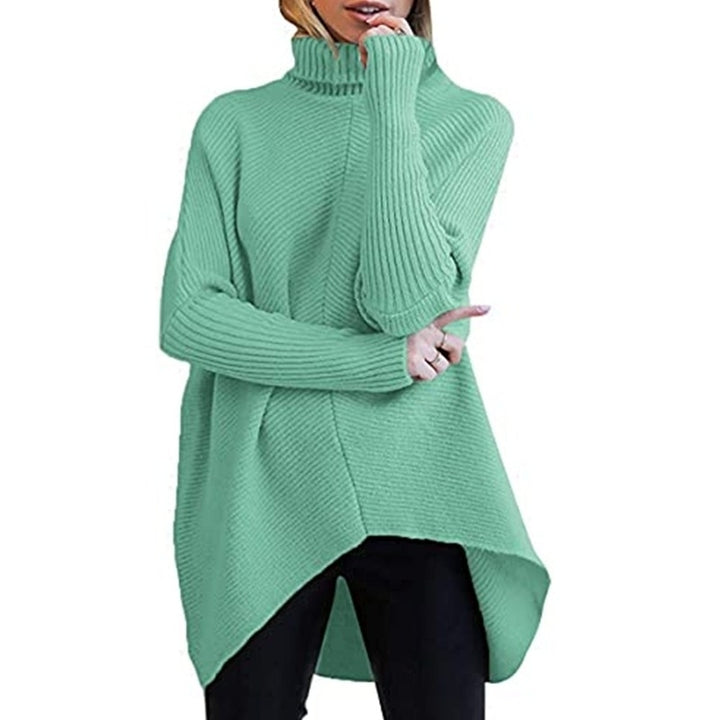 Womens Turtleneck Long Batwing Sleeve Asymmetric Hem Casual Pullover Sweater Knit Tops Image 7