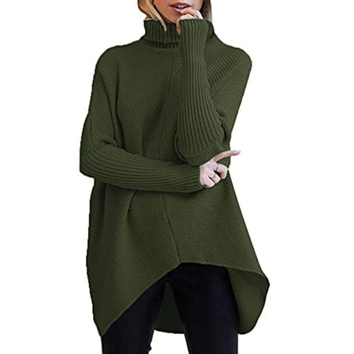 Womens Turtleneck Long Batwing Sleeve Asymmetric Hem Casual Pullover Sweater Knit Tops Image 8