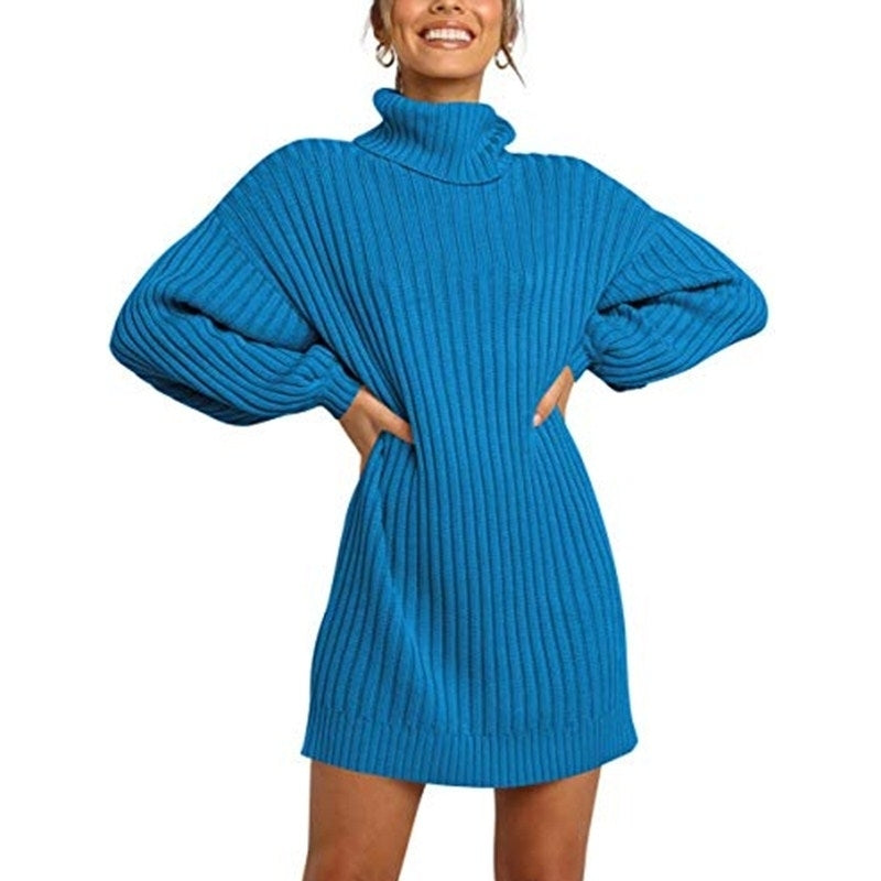 Women Turtleneck Long Lantern Sleeve Casual Loose Oversized Sweater Image 8