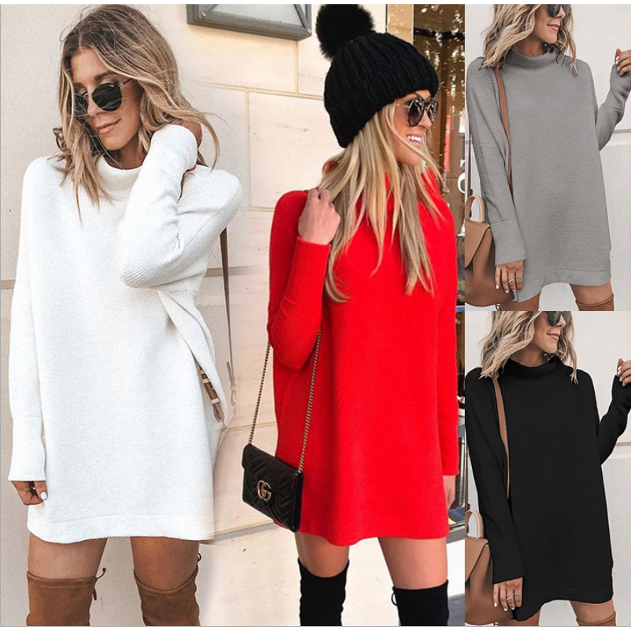 Casual Turtleneck Batwing Sleeve Slouchy Oversized Ribbed Knit Tunic Sweaters Pullover Image 1