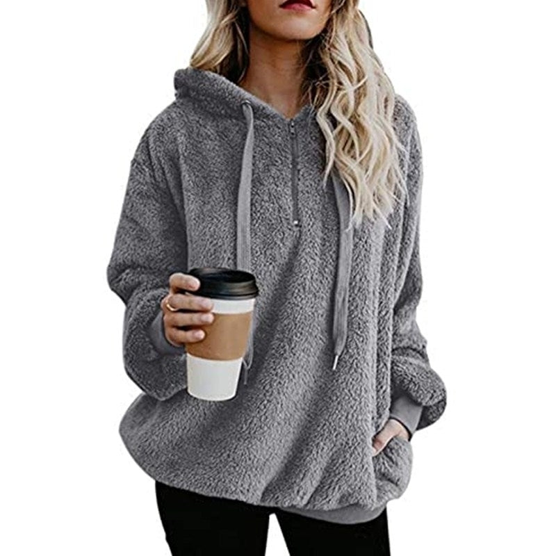 Womens Quarter Zip Pullover Sweaters Oversized Hooded Sweatshirt Image 6