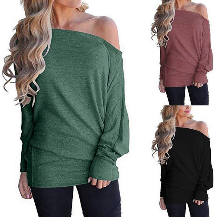 Womens Off Shoulder Long Sleeve Oversized Pullover Sweater Image 1