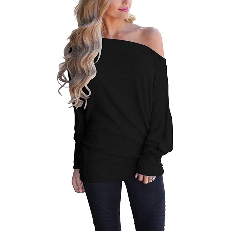 Womens Off Shoulder Long Sleeve Oversized Pullover Sweater Image 2