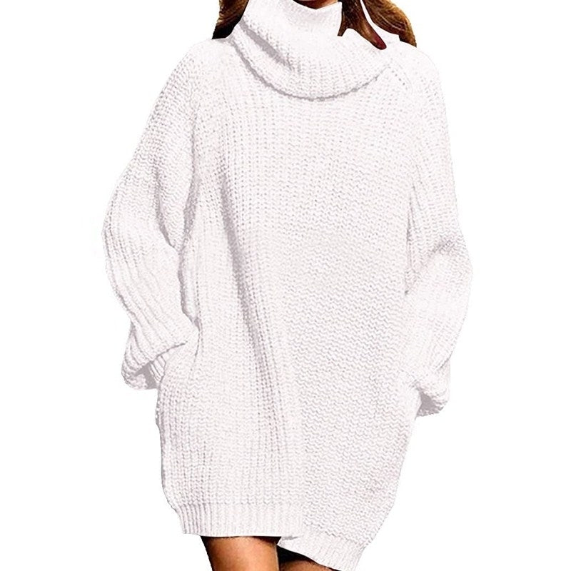 Womens Loose Turtleneck Oversize Long Pullover Sweater Dress Image 1