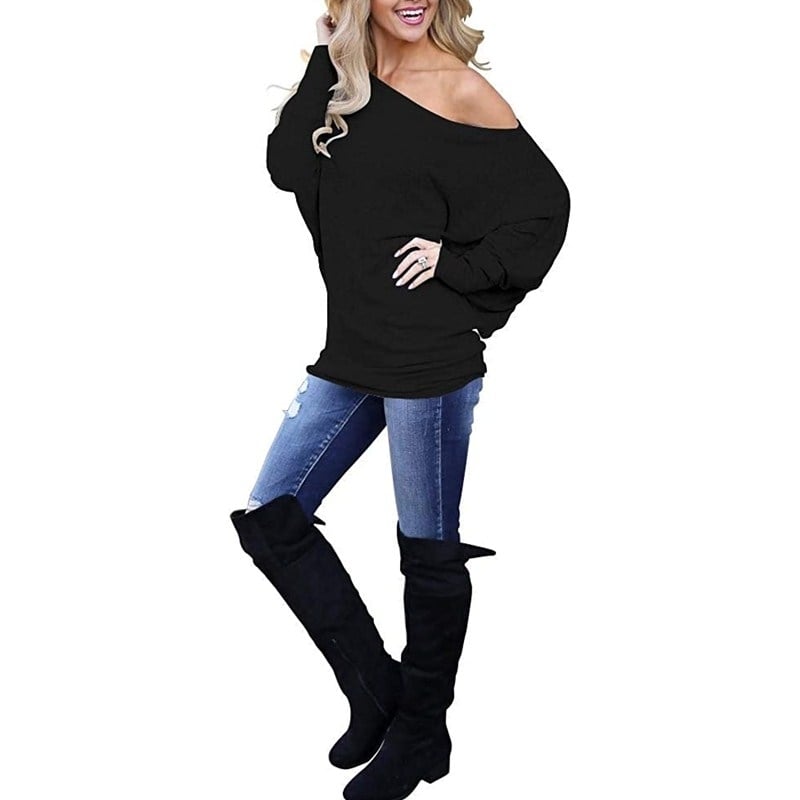 Womens Off Shoulder Long Sleeve Oversized Pullover Sweater Image 3