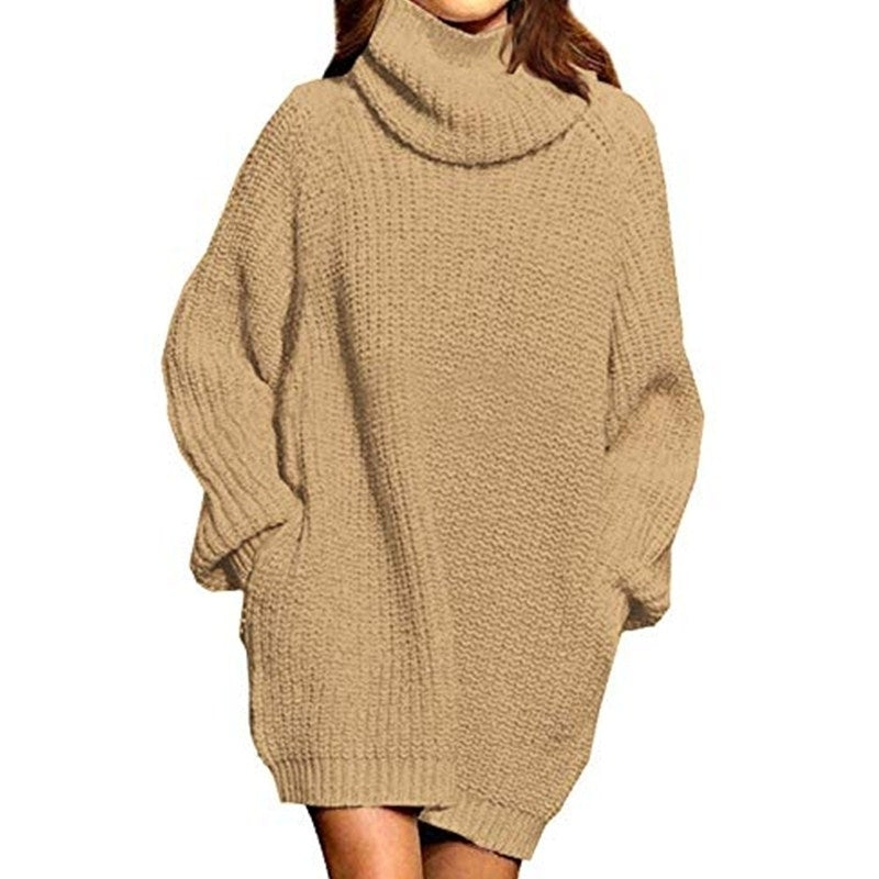 Womens Loose Turtleneck Oversize Long Pullover Sweater Dress Image 2