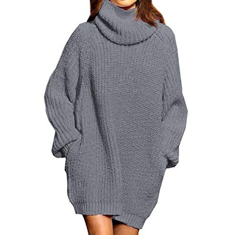 Womens Loose Turtleneck Oversize Long Pullover Sweater Dress Image 3