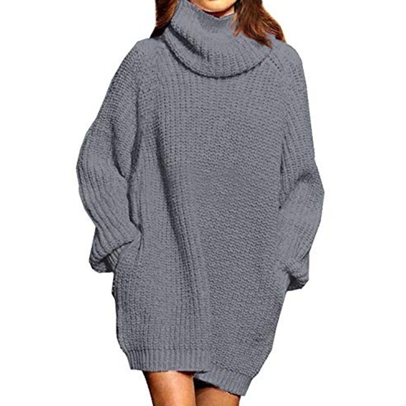 Womens Loose Turtleneck Oversize Long Pullover Sweater Dress Image 1