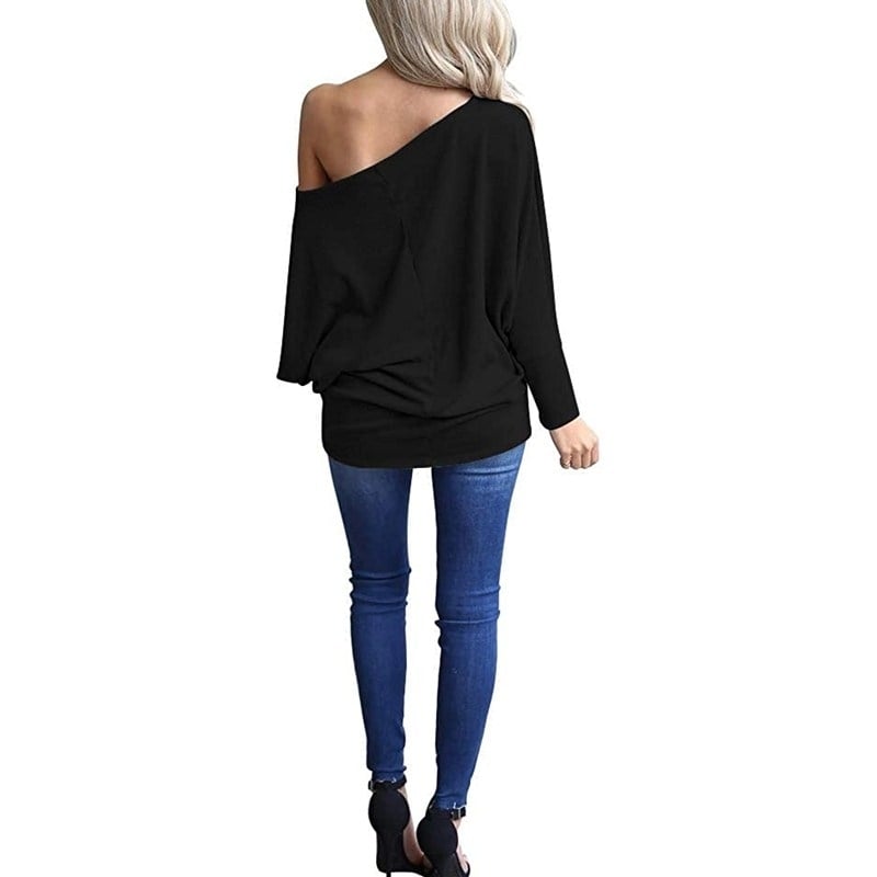 Womens Off Shoulder Long Sleeve Oversized Pullover Sweater Image 4