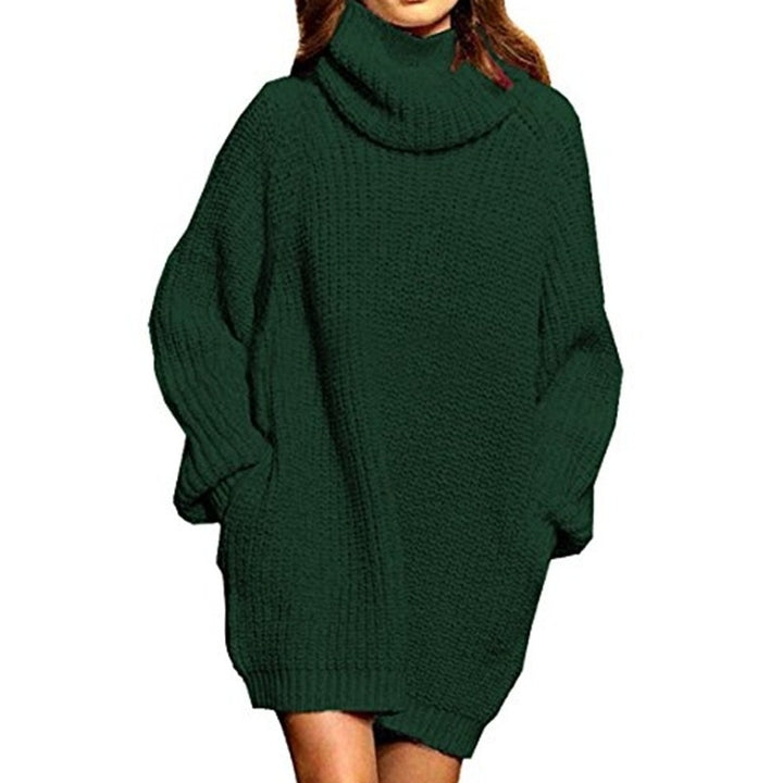 Womens Loose Turtleneck Oversize Long Pullover Sweater Dress Image 4