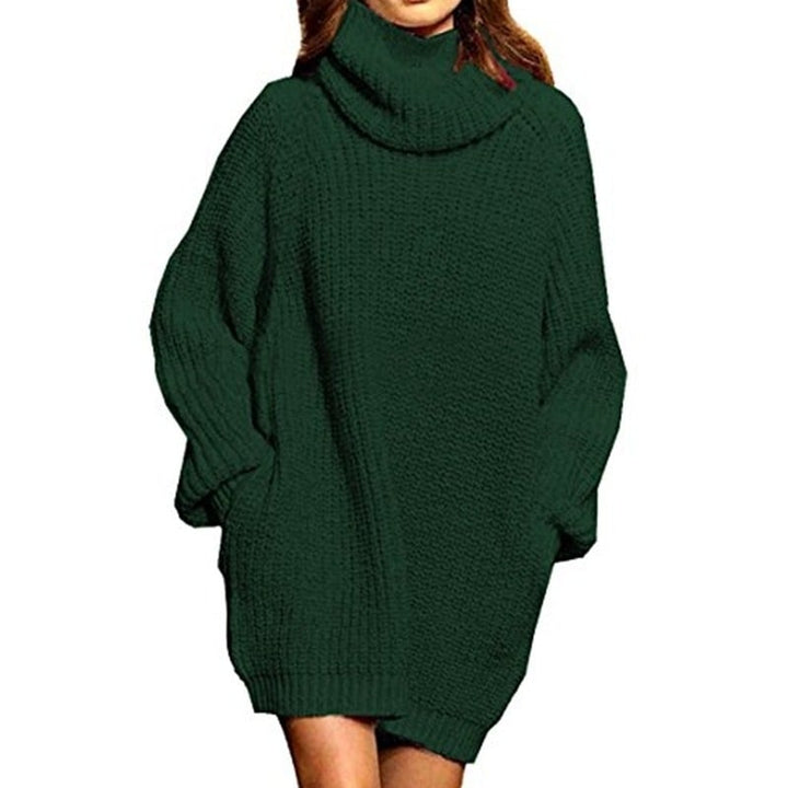 Womens Loose Turtleneck Oversize Long Pullover Sweater Dress Image 1