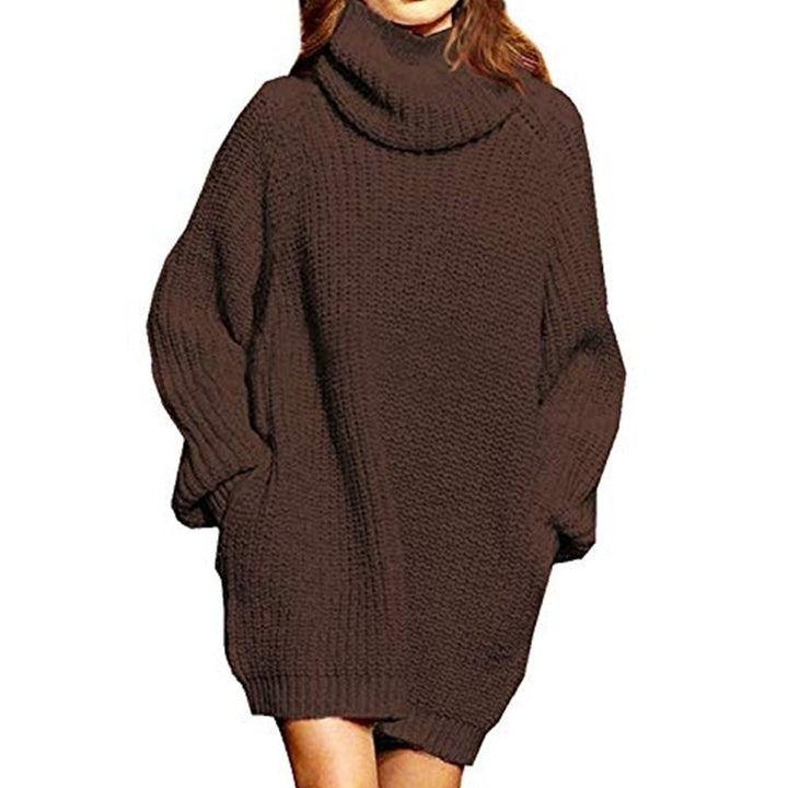 Womens Loose Turtleneck Oversize Long Pullover Sweater Dress Image 6