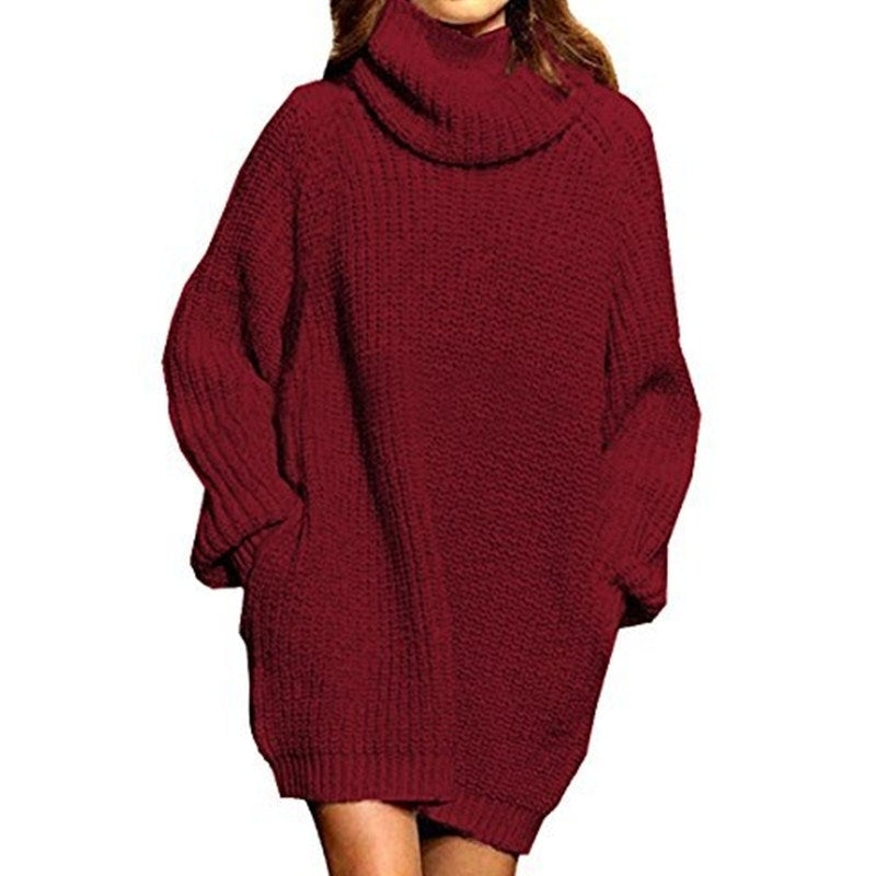 Womens Loose Turtleneck Oversize Long Pullover Sweater Dress Image 7