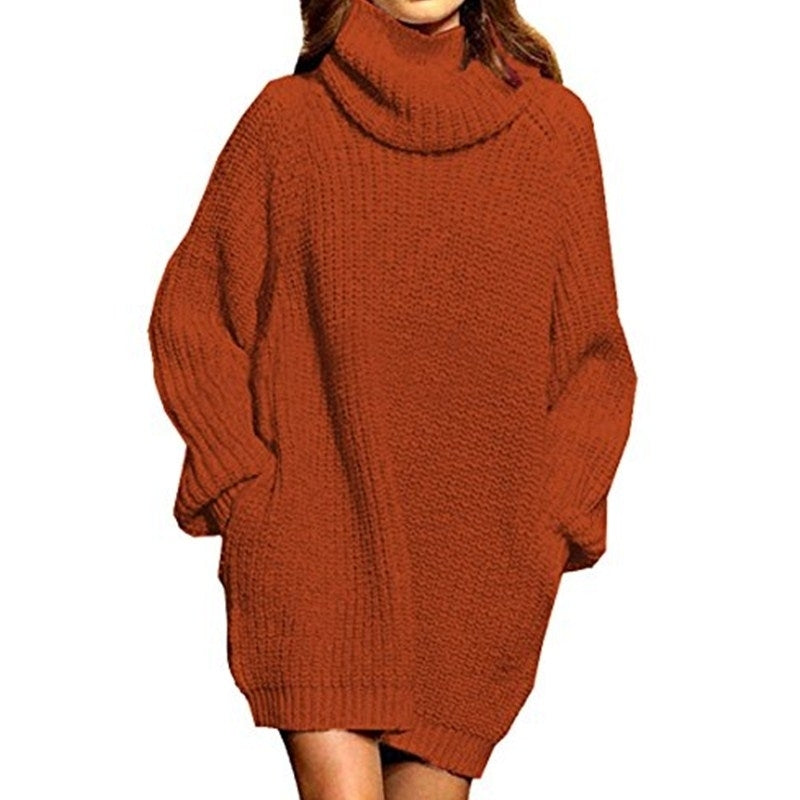 Womens Loose Turtleneck Oversize Long Pullover Sweater Dress Image 9