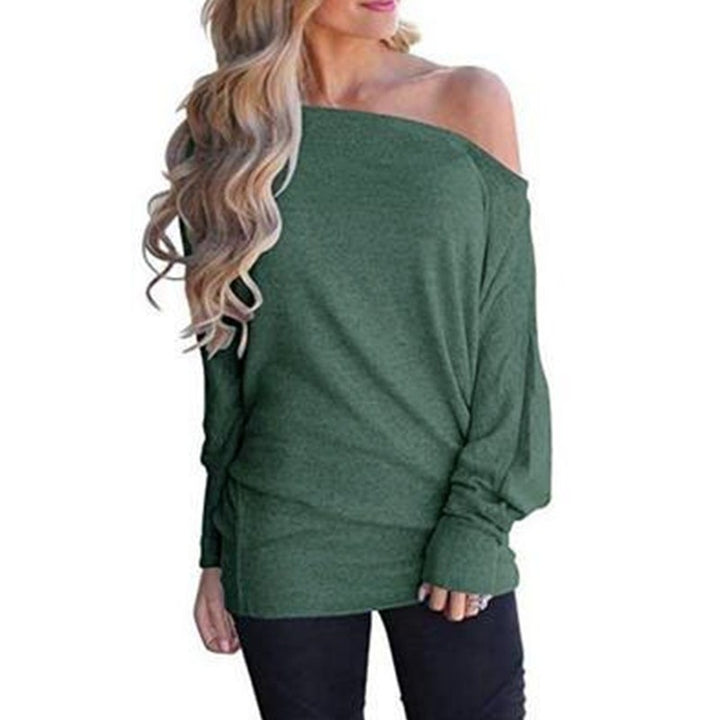 Womens Off Shoulder Long Sleeve Oversized Pullover Sweater Image 7