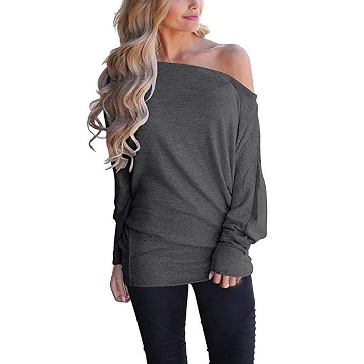 Womens Off Shoulder Long Sleeve Oversized Pullover Sweater Image 8