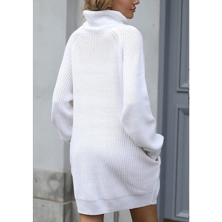 Womens Loose Turtleneck Oversize Long Pullover Sweater Dress Image 11