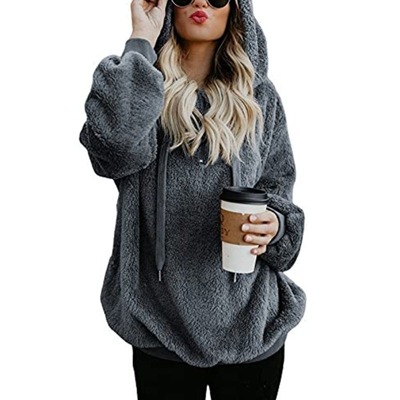 Womens Quarter Zip Pullover Sweaters Oversized Hooded Sweatshirt Image 9